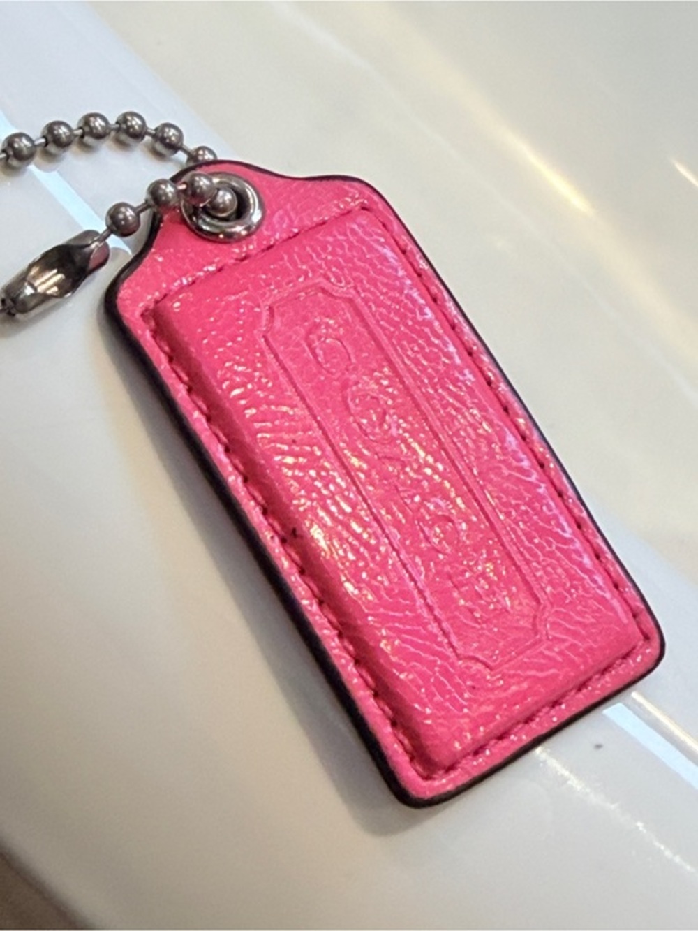 Coach Patent Leather Hangtag Keychain Charm Pink